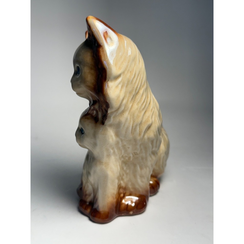 GF Brazil Ceramic Cat Figurine Mother & Kitten Brown Cream Glaze 6" Vintage - Picture 8 of 8